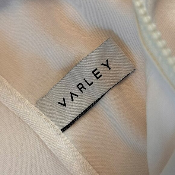 Varley Colby Ivory White Cinched Waist Black Tie Hoody Thumbhole Cuff Sz M - Picture 9 of 9